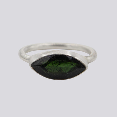 Marquise Faceted Green Tourmaline Ring - Size 8