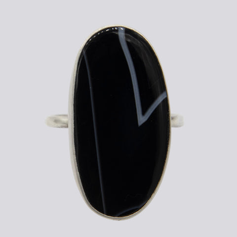 Large Banded Black Onyx Ring - Size 9