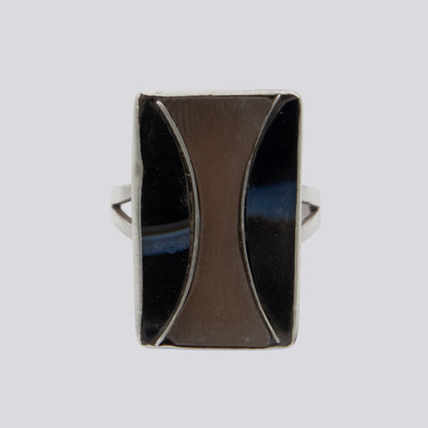 Banded Black Onyx and Chocolate Moonstone Ring - Size 8