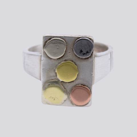 Sterling Silver, Copper and 22K Gold Ring - Size 7