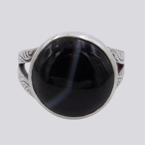 Banded Black Onyx Ring - Size 8