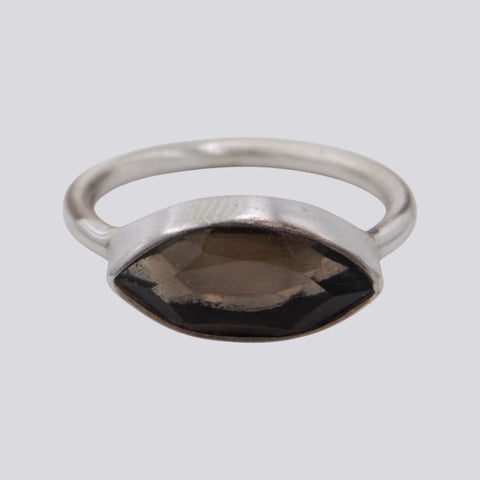 Faceted Marquise Smokey Quartz Ring - Size 7