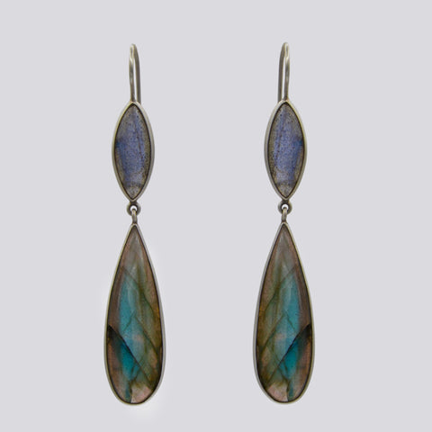Long Labradorite Drop Earrings with Dangles