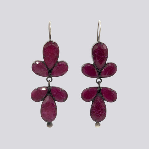 Ruby Jade Flower Drops with Dangles