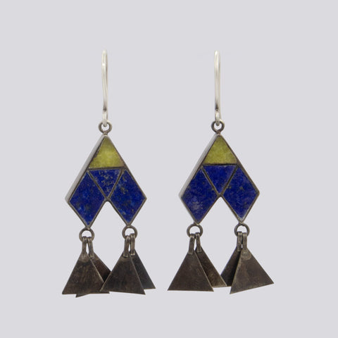 Lapis and Yellow Jade Earrings