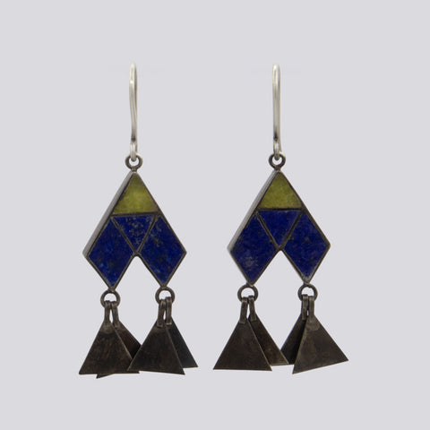 Lapis and Yellow Jade Earrings