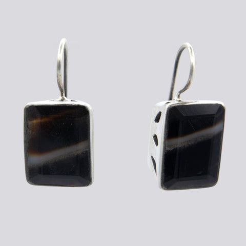 Faceted Banded Black Onyx Earrings