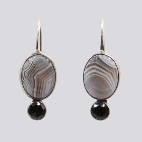 Agate and Black Onyx Drop Earrings- EARRINGS 20