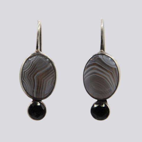 Agate and Black Onyx Drop Earrings