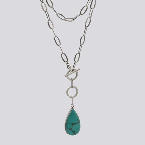 Toggle Necklace with Turquoise Pendant