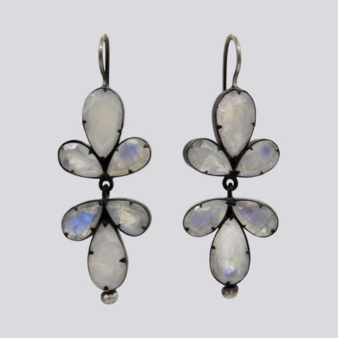 Rainbow Moonstone Flower Drops with Dangles