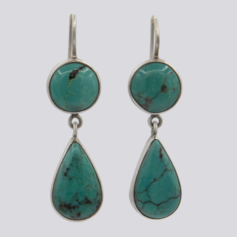 Turquoise Drop Earrings With Teardrop Dangles