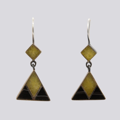 Yellow Jade and Banded Black Onyx Earrings