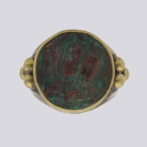 Ancient Roman Coin Ring With 22K Gold - RING 92- Size 7.5