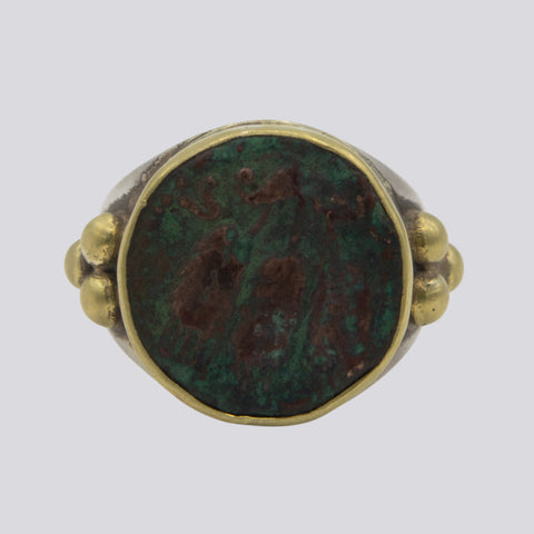 Ancient Roman Coin Ring With 22K Gold - Size 7.5