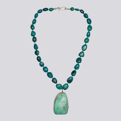 Knotted Chrysocolla and Chrysoprase Necklace - KNTCHRS-2