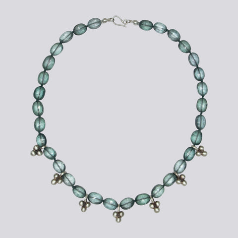 Knotted Green Quartz Necklace With Sterling Silver Pendants