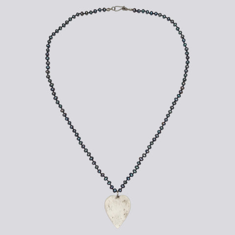 Knotted Grey Pearl Necklace with Heart Pendant