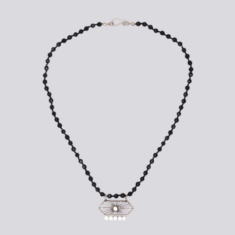 Knotted Black Onyx Necklace With Sterling Silver Pendant