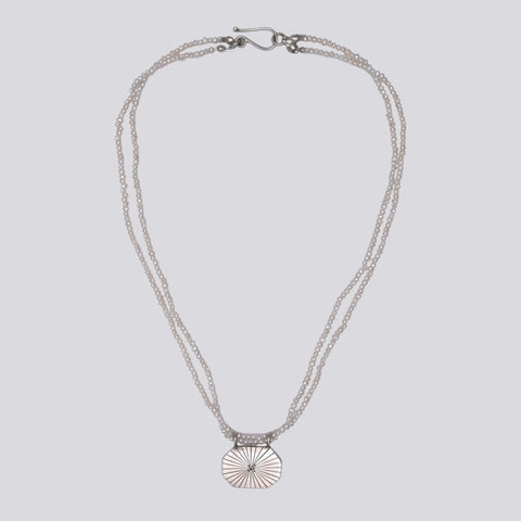 Pearl Necklace With Sterling Silver and Diamond Pendant