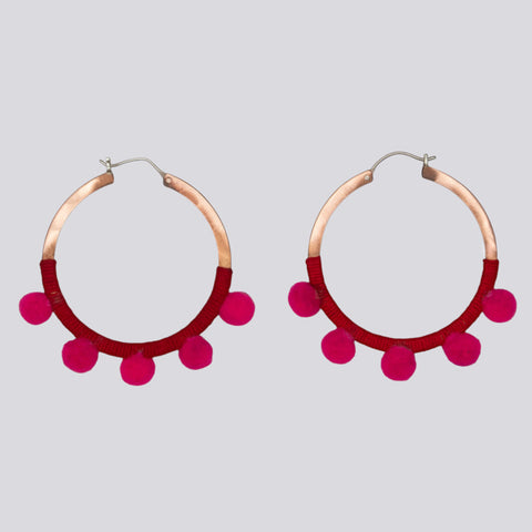 Thread Wrapped Hoops With Pom Poms