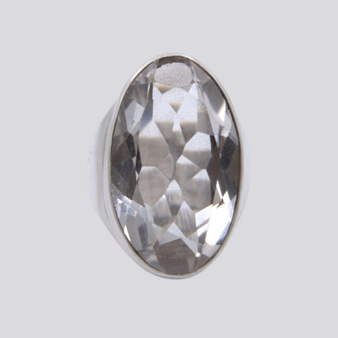 Large Faceted Clear Quartz Ring - Size 9 - RING 112