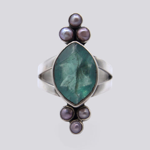 Faceted Apatite and Pink Pearl Ring - Size 5 - RING 116