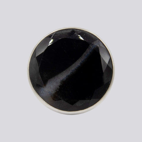 Large Banded Black Onyx Ring - Size 7 - RING 119
