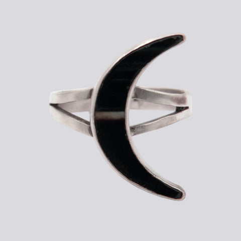 Banded Black Onyx Moon Ring - Size 8 - RING 123