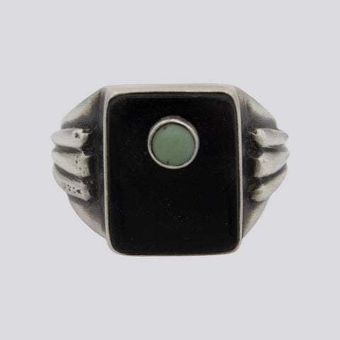 Black Onyx And Turquoise Deco Ring - Size 8 1/2 - RING 125