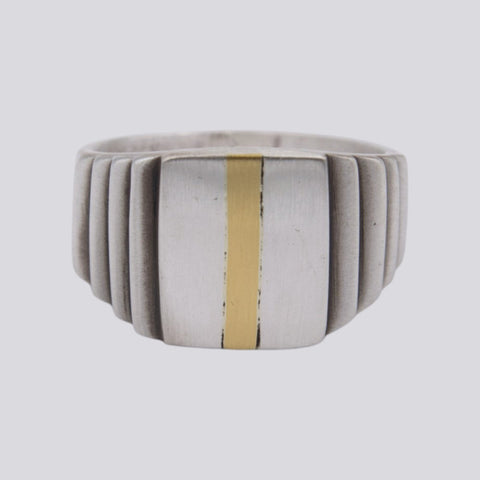 Sterling Silver Deco Ring with 22K Gold Inlay - Size 8 - RING 127