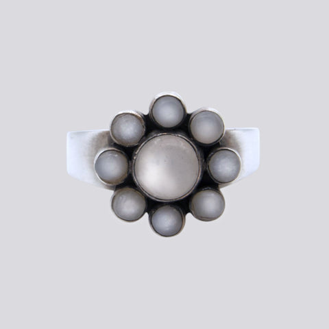 Grey Moonstone Flower Ring - Size 8 - RING 165