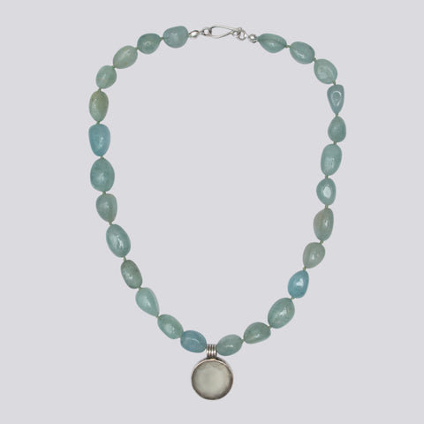 Knotted Aquamarine And Green Moonstone Necklace