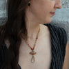 Knotted Hessonite Garnet Necklace with Eye Agate and Citrine Pendant