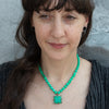 Knotted Chrysoprase Necklace with Square Pendant