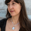 Knotted Rainbow Moonstone Necklace with Teardrop Pendant