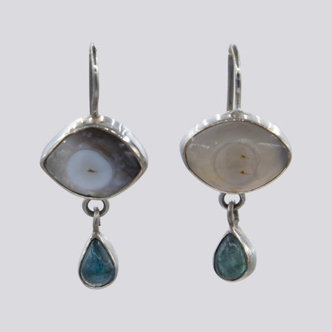 Eye Agate and Apatite Dangle Earrings