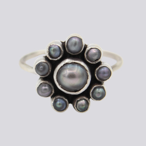 Grey Pearl Flower Ring - Size 5 - RING 178