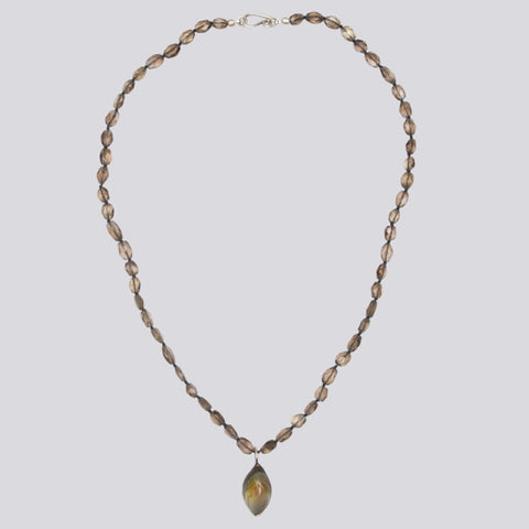 Smokey Quartz Necklace Eye Agate Pendant - NECKLACE 17