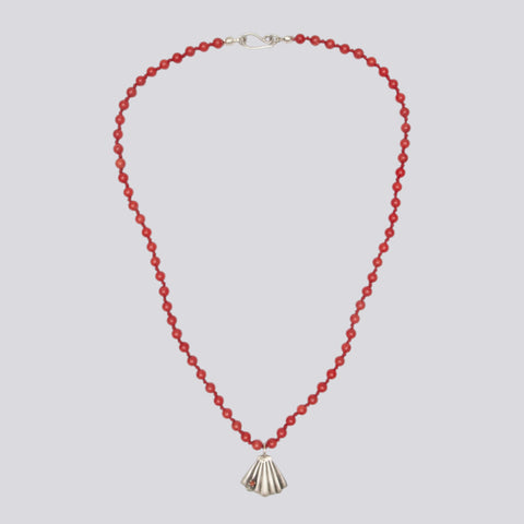 Knotted Coral Necklace With Pendant - NECKLACE 19