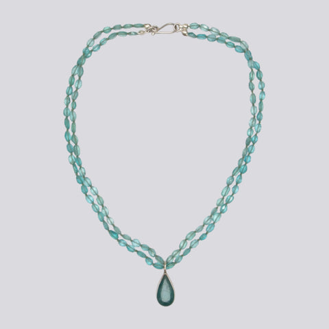 Knotted Apatite Necklace With Apatite Pendant - NECKLACE 21