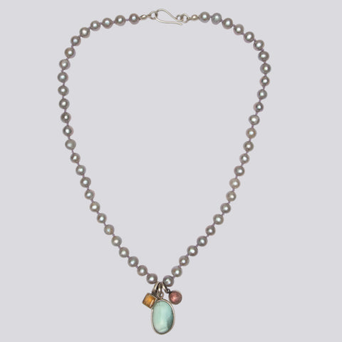 Light Grey Necklace With Charms - NECKLACE 25