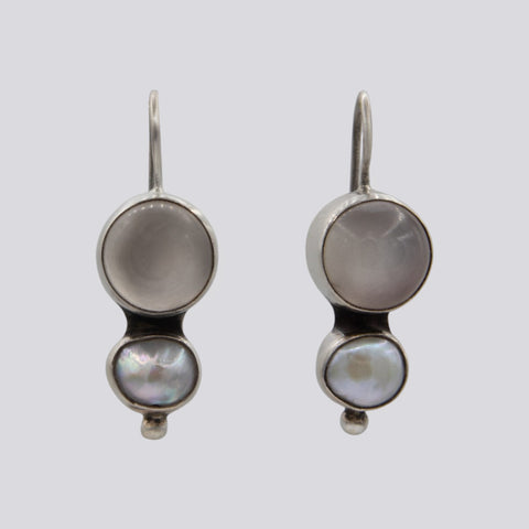 Moonstone and White Pearl Drop Earrings - EARRINGS 52