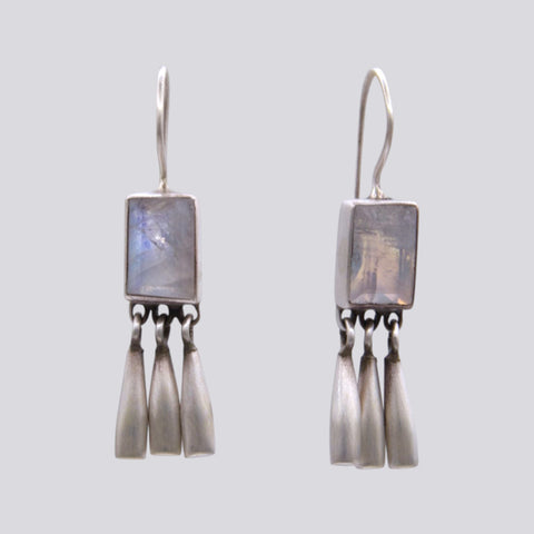Faceted Rainbow Moonstone Earrings With Dangles - EARRINGS 57