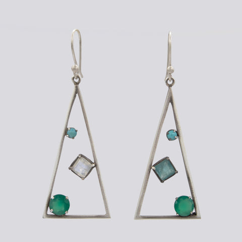 Open Triangle Earrings With Stones - EARRINGS 65