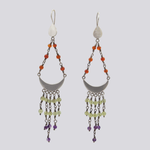 Carnelian Peridot And Amethyst Dangle Earrings - EARRINGS 67