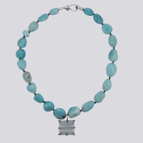 Amazonite Necklace With Grey Agate Pendant - NECKLACE 26