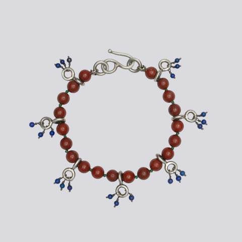 Jasper Bead Bracelet with Lapis Dangles - BRACELET 15