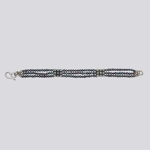 Three Strand Grey Pearl Bracelet - BRACELET 16