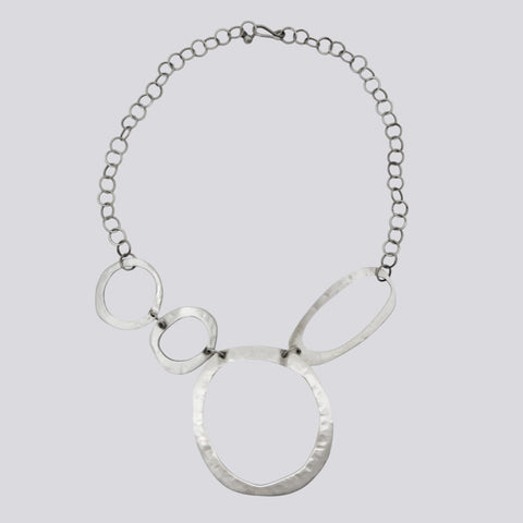 Abstract Hammered Cut-Out Circle Bib Necklace - Necklace 35